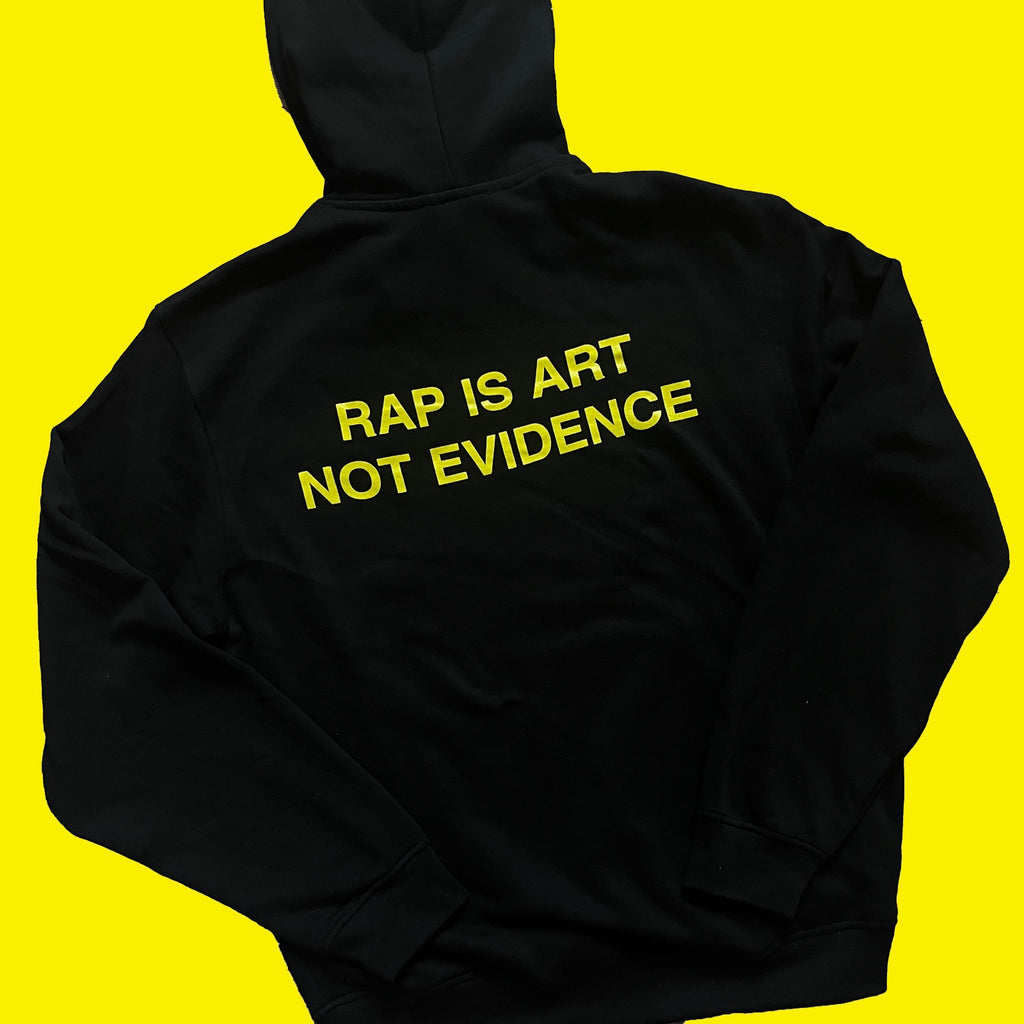 RAP IS ART NOT EVIDENCE logo script zip-up hoodie