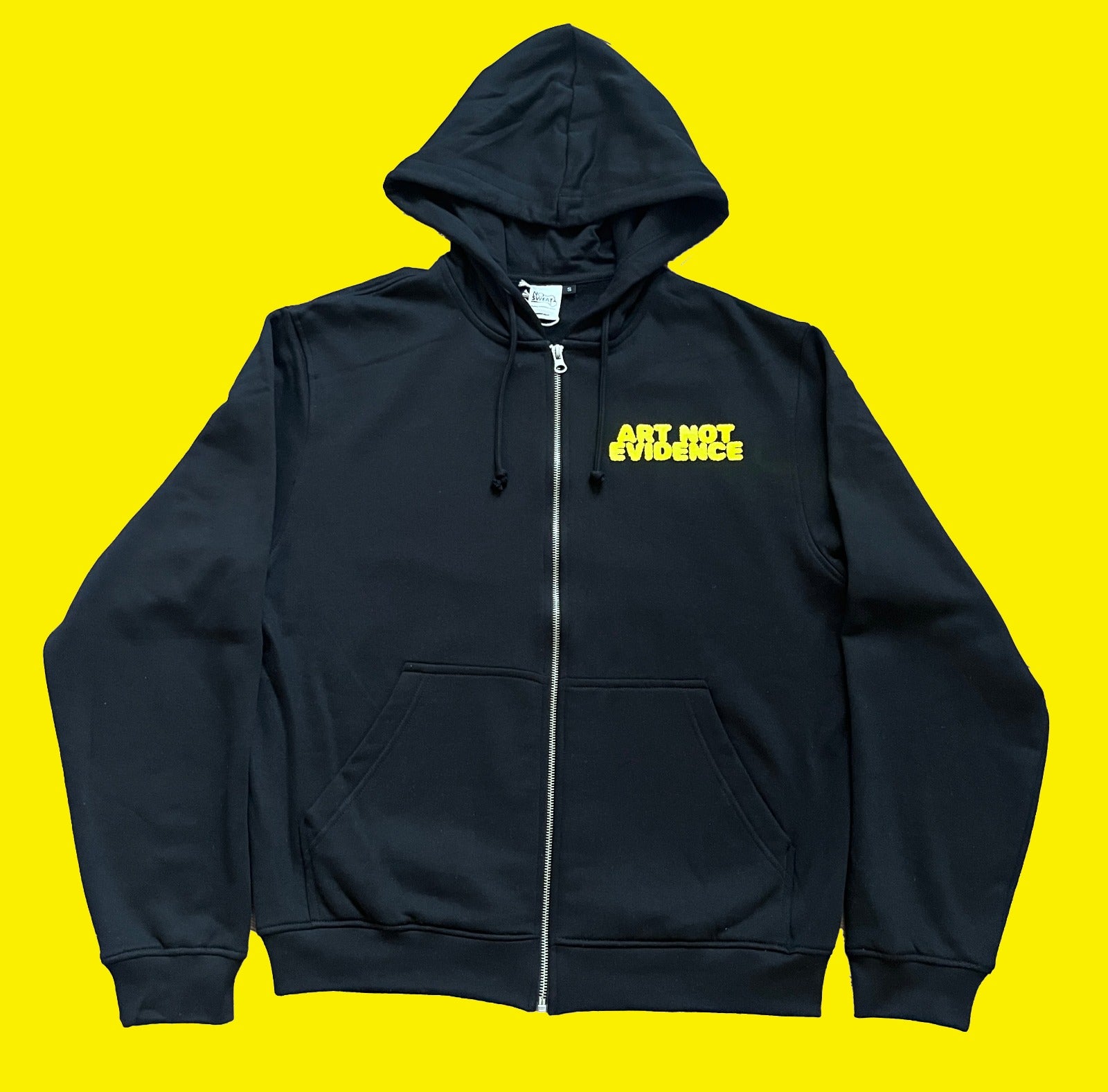 RAP IS ART NOT EVIDENCE logo script zip-up hoodie