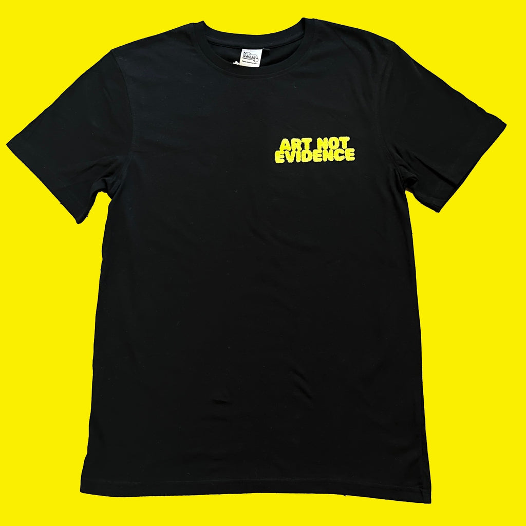 RAP IS ART NOT EVIDENCE logo script t-shirt